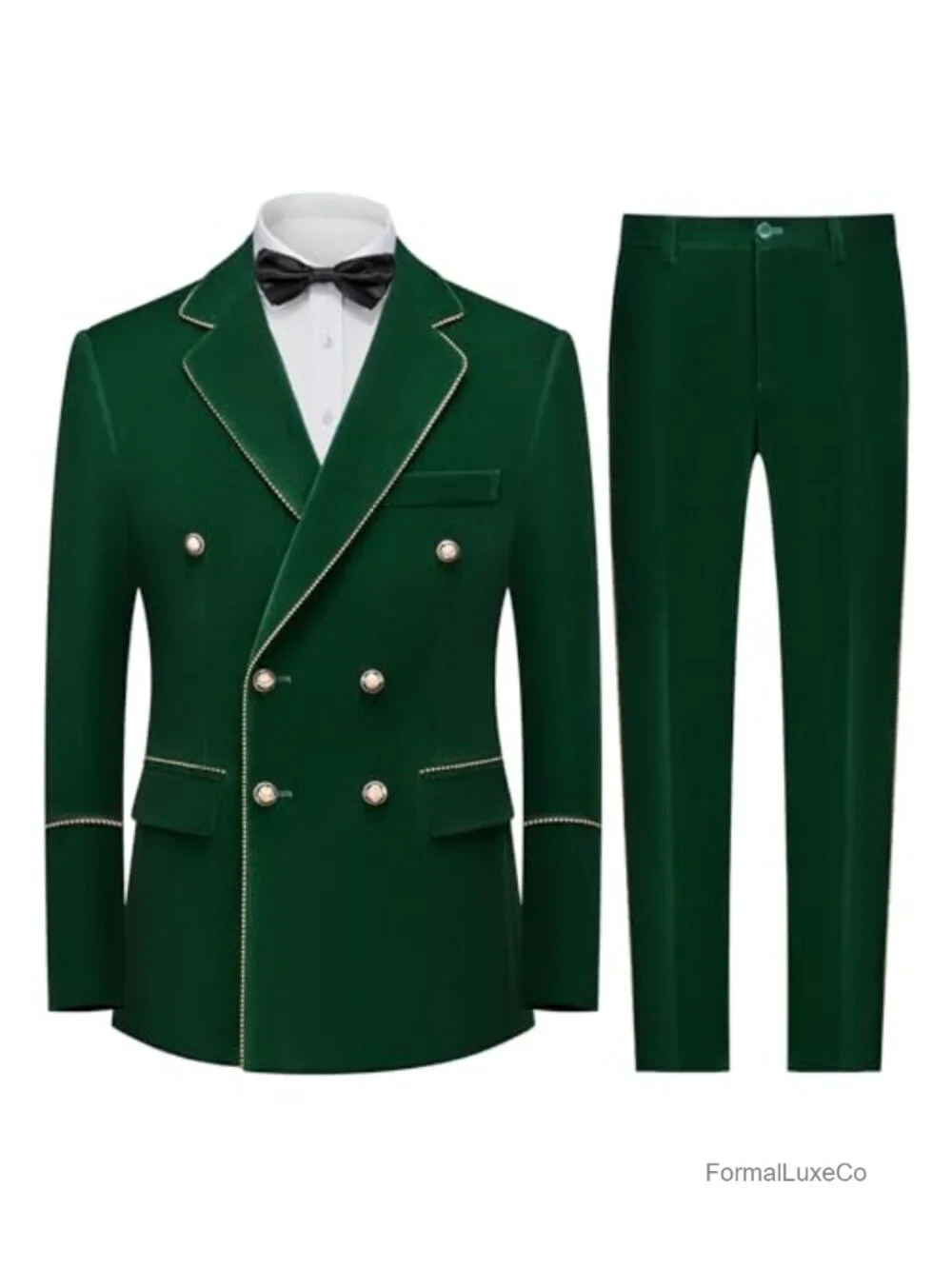 Men's Velvet Double Breasted Suit Set 2 Piece Classic Fit Formal Wedding Tux